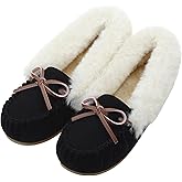 Vonair Women's Moccasin Slippers with Cozy Faux Fur Collar, Soft Plush Lining & Memory Foam Slip-On Indoor/Outdoor House Shoes
