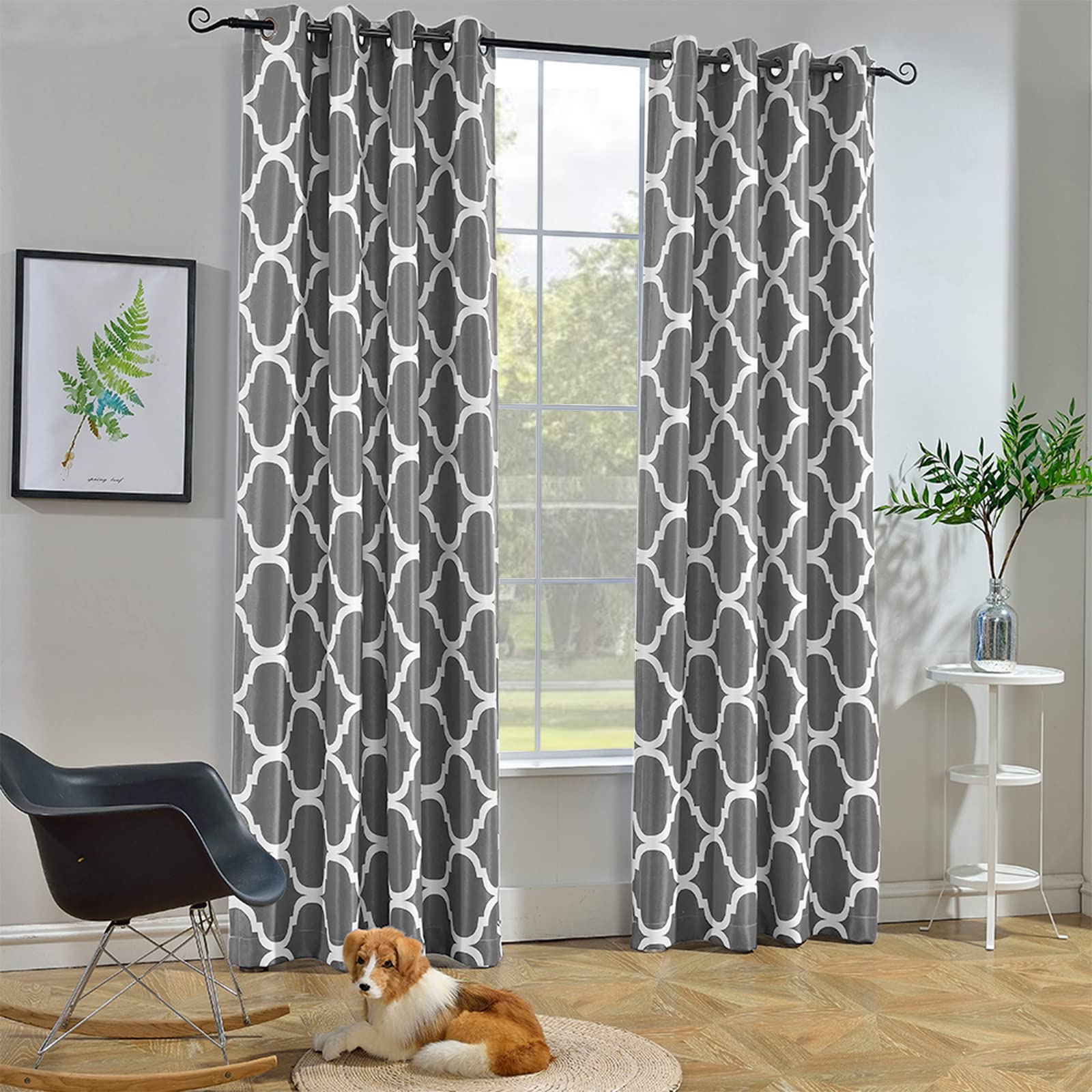 Melodieux Moroccan Fashion Room Darkening Blackout Grommet Top Curtains for Living Room, 52 by 84 Inch, Grey (1 Panel)