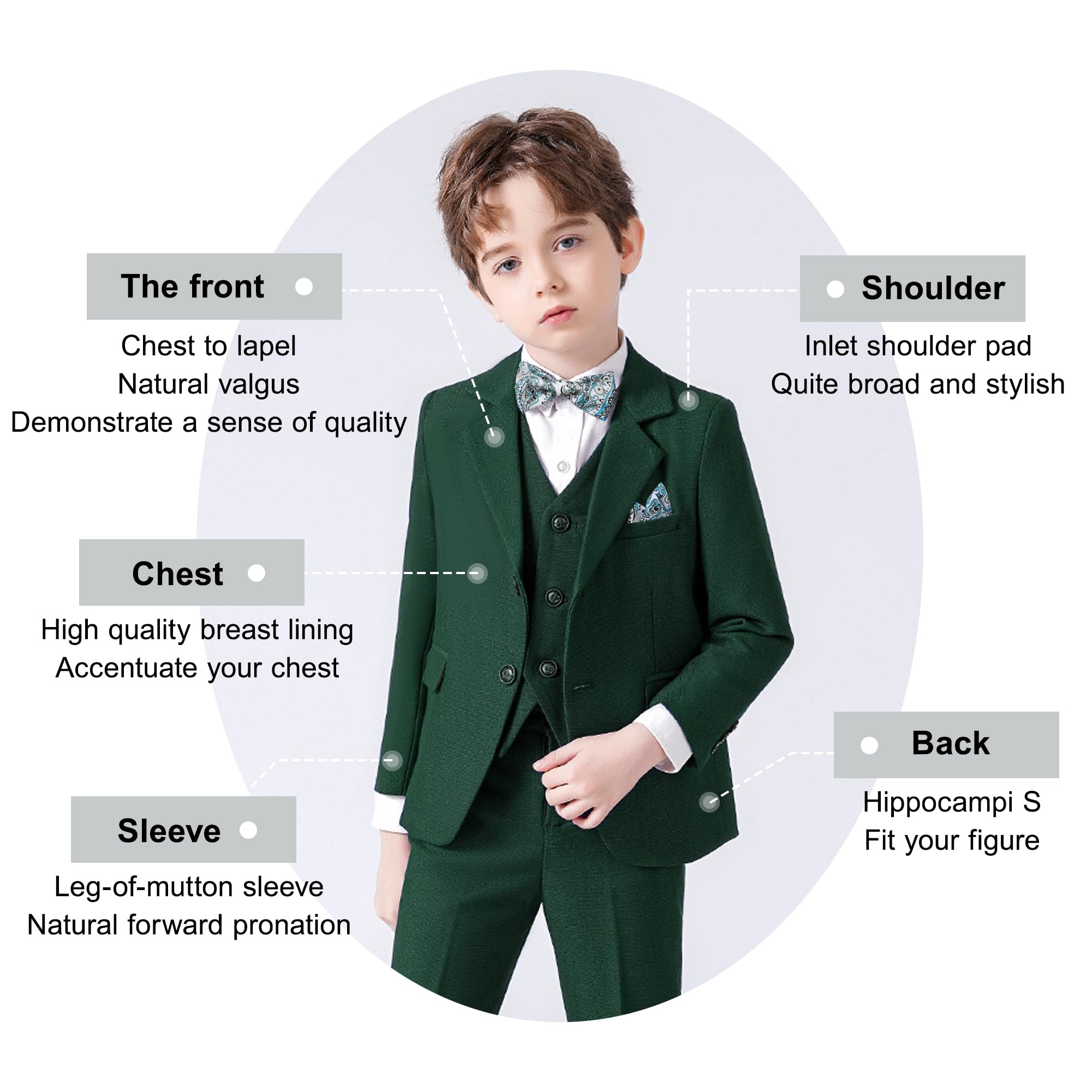 DISAUR Boy Suit 6 Pcs Boy Formal Wear Including Vest,Pants, Dress Shirt,Kerchief and Bow Tie for Formal Occasions 6-10 Years