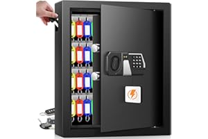 Nebakne 71 Keys Fireproof Key Lock Box, Anti-Theft Key Box Wall Mount with Adjustable Hook Plates, Key Tags and Side Opening, Key Safe Key Cabinet Key Organizer for Home Office Garage Rental Business