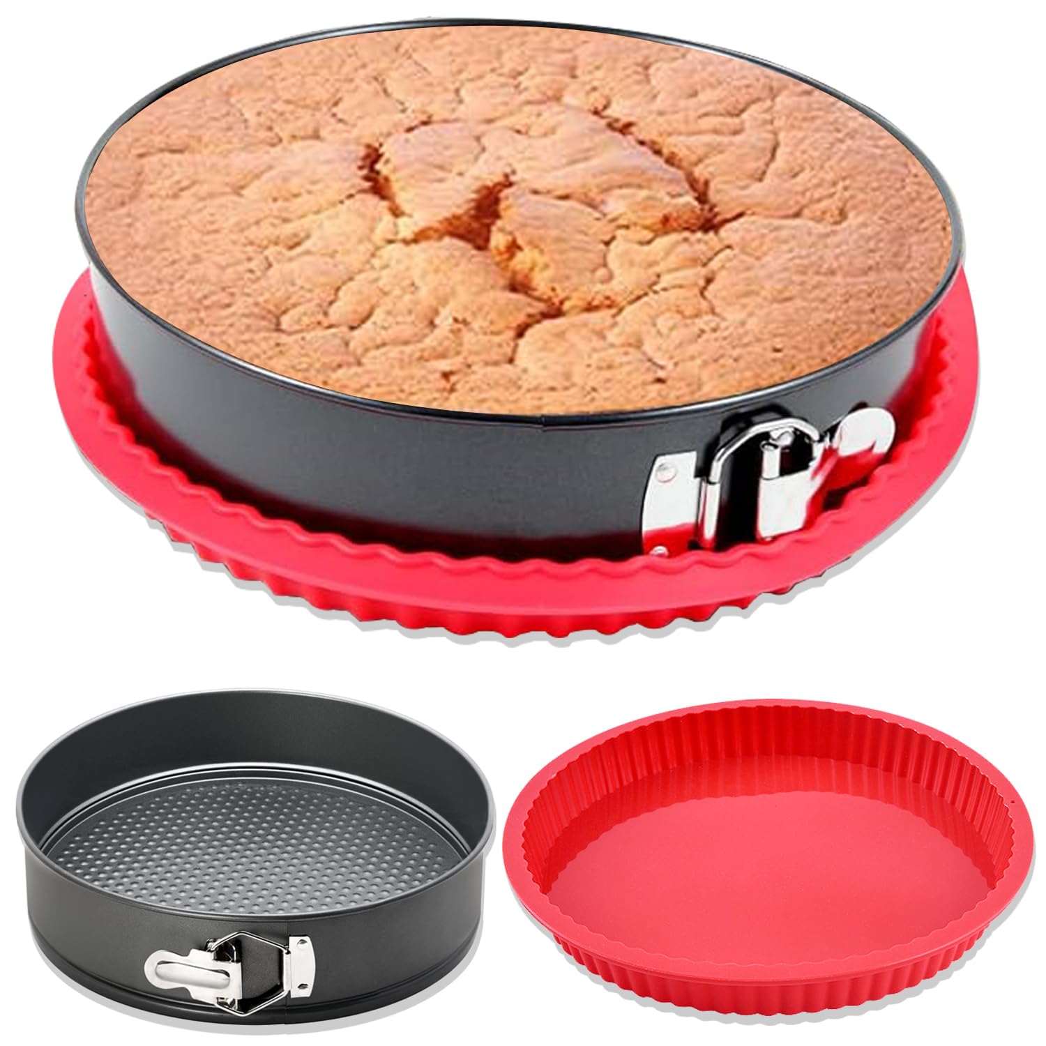 GZMAISULEE 22 CM Springform Cake Tin Baking Pans Round Leakproof Nonstick Removable Bottom Bakeware for Cake, Cheesecakes, Pizza, and Quiches