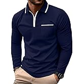 Askdeer Men's Polo Shirts Zip Long Sleeve Classic T-Shirts Casual Golf Shirts Stylish Collared Tee