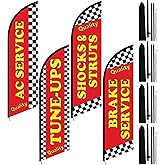 HunnmingRe 4 Set 7ft Auto Repair Shop Feather Flag Kits for Business Advertisement; Includes 4 Vibrant Feather Flags, 4 Stainless Steel Flagpoles, 4 Ground Spikes Large Open Sign Advertising Flags