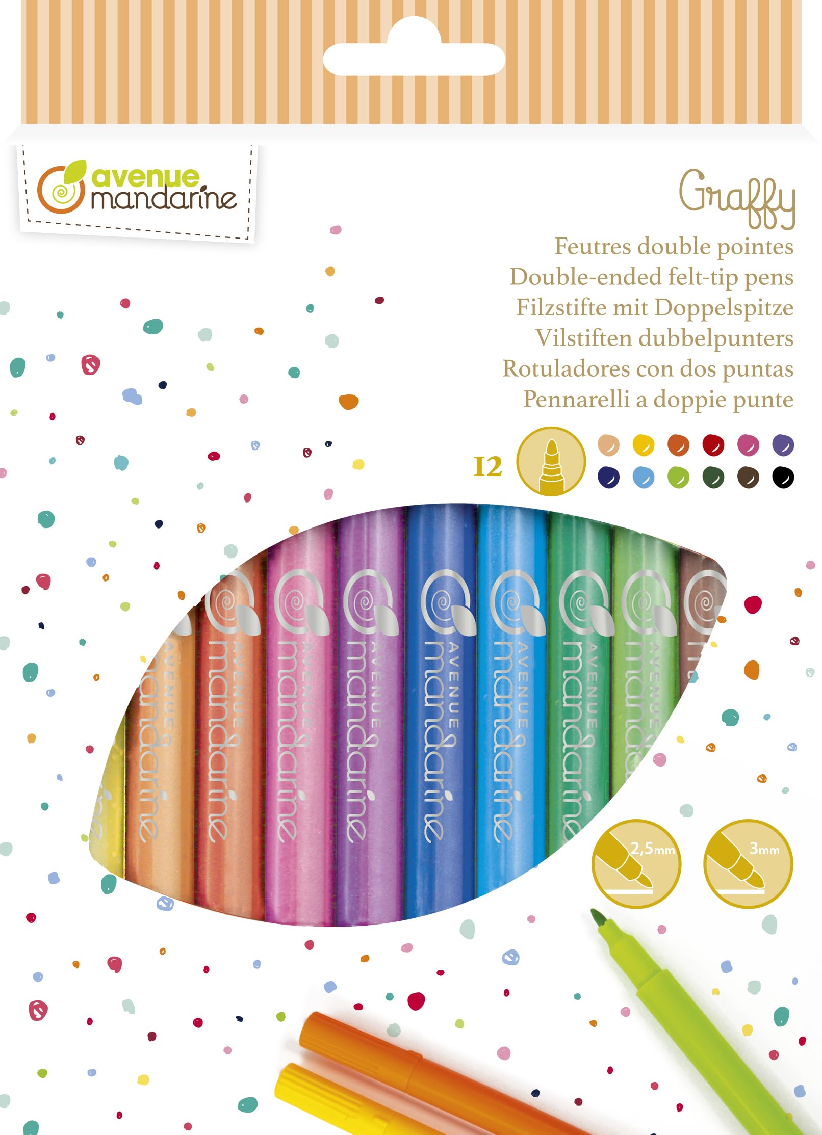 Avenue Mandarine - Ref CC031O - Double-Ended Felt-Tip Pens (Pack of 12) - Machine Washable, Fine Tip & Wider Tip on Each Pen, Bright & Vivid Colours, Ideal for Budding Artists — image 1