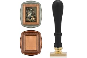 UNIQOOO 3D Relief Vintage Frame Wax Seal Stamp, Brass Sealing Stamp with Wood Handle, Decorative Envelope Sealer for Wedding 