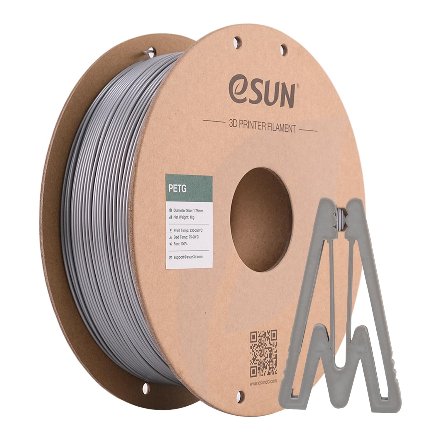 eSUN PETG Filament 1.75mm, 3D Printer Filament PETG, Dimensional Accuracy +/- 0.05mm, 1KG Spool (2.2 LBS) 3D Printing Filament for 3D Printers, Solid Silver