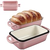 9 x 5 Inch Bread Pan Enameled Cast Iron Loaf Pan with Lid for Baking, 2 in 1 Non-stick Sourdough Bread Loaf Pan for Homemade Bread, Oven & Stovetop Safe for Gas, Electric & Induction, Pink