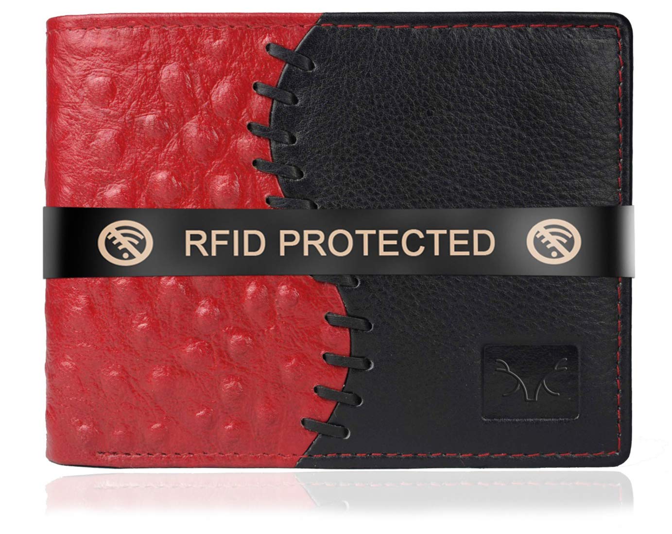 AL FASCINO Branded Designer Men's Red and Black RFID Blocking Genuine Leather Wallet