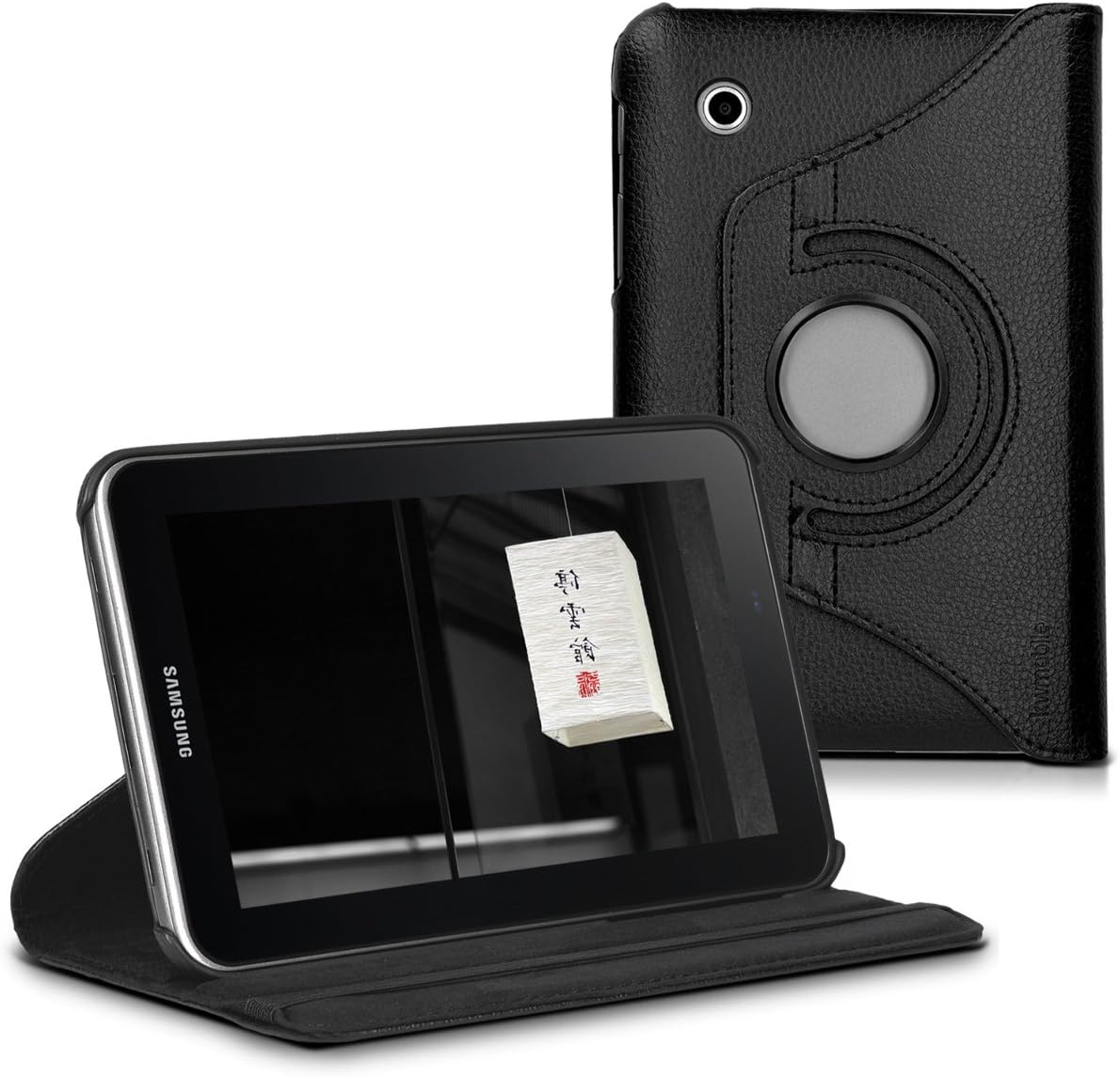 kwmobile Rotating Case Compatible with Samsung Galaxy Tab 2 7.0 P3110 / P3100 - Case PU Leather Tablet Cover with Stand - Black