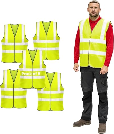 Vasego 5 Pack Hi Vis Reflective Safety Vest Yellow XL ANSI Class 2 Work Bike