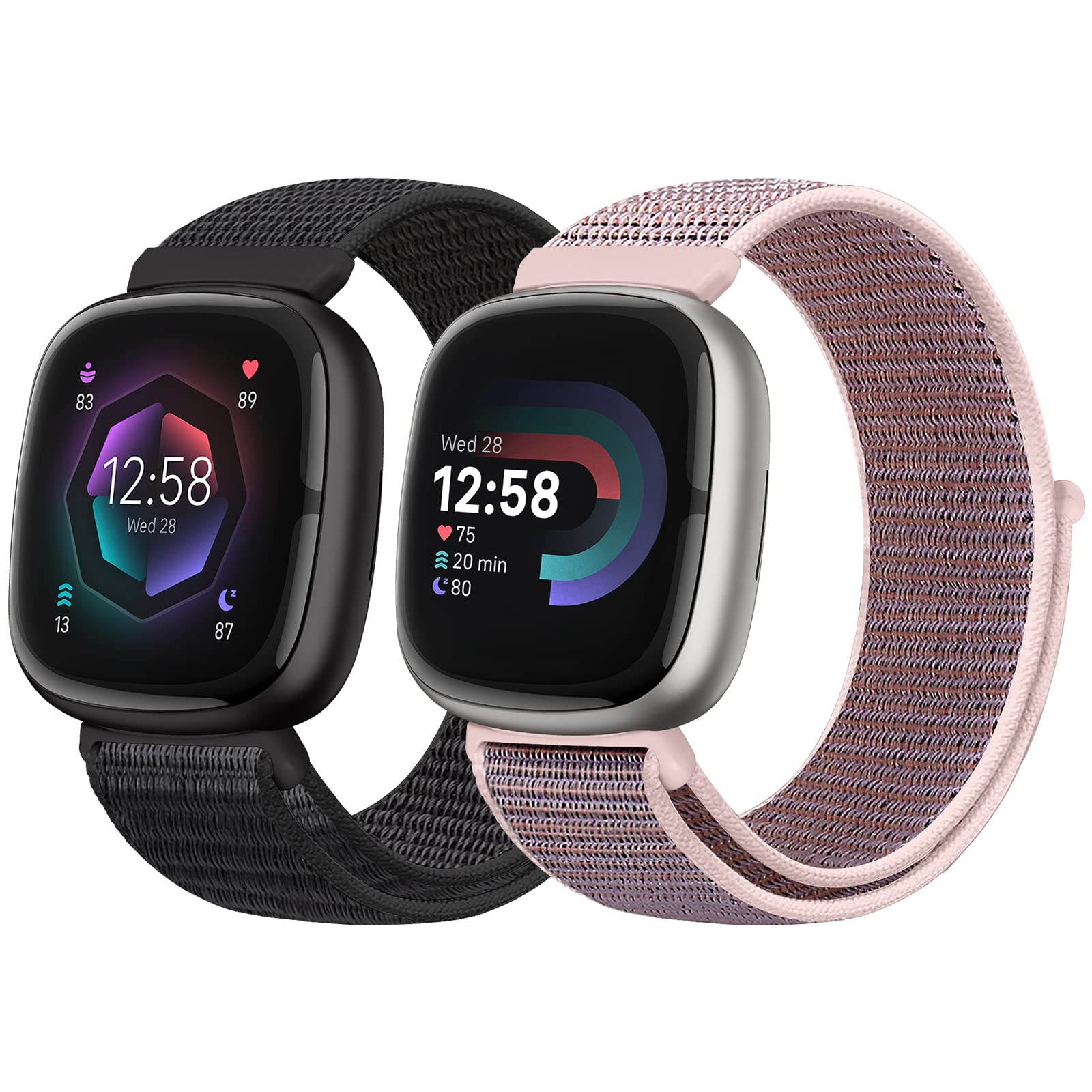 Runostrich Nylon Loop Straps Compatible with Fitbit Versa 4/Sense 2/Versa 3/Sense, Soft Breathable Sport Adjustable Replacement Band Women Man Wristband Accessories