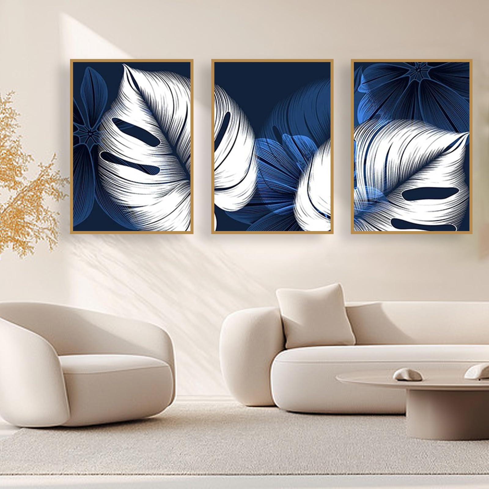 UGZDEA Abstract Canvas Poster, Modern Black Gold Plant Leaves Art Poster Nordic Living Room Bedroom Decoration Picture without Frame (3x60x90cm,B)
