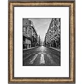 Golden State Art, 11x14 Photo Frame with Mat for Pictures 8x10 and Real Glass (Dark Gold Brown & Bronze Pewter Panel with White Color Mat, 1.25 Inch Frame Border)