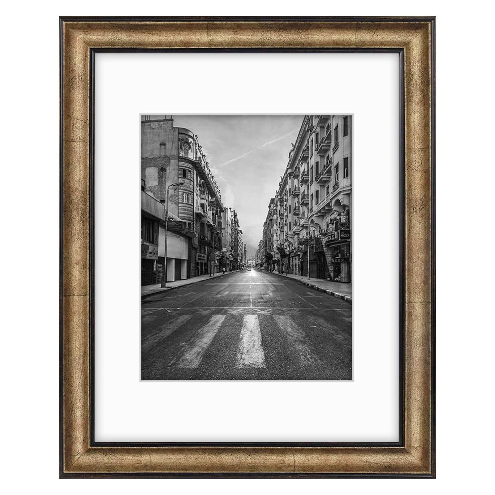 Golden State Art, 11x14 Photo Frame, Dark Gold Brown & Bronze Pewter Panel, with White Color Mat for Pictures 8x10 and Real Glass