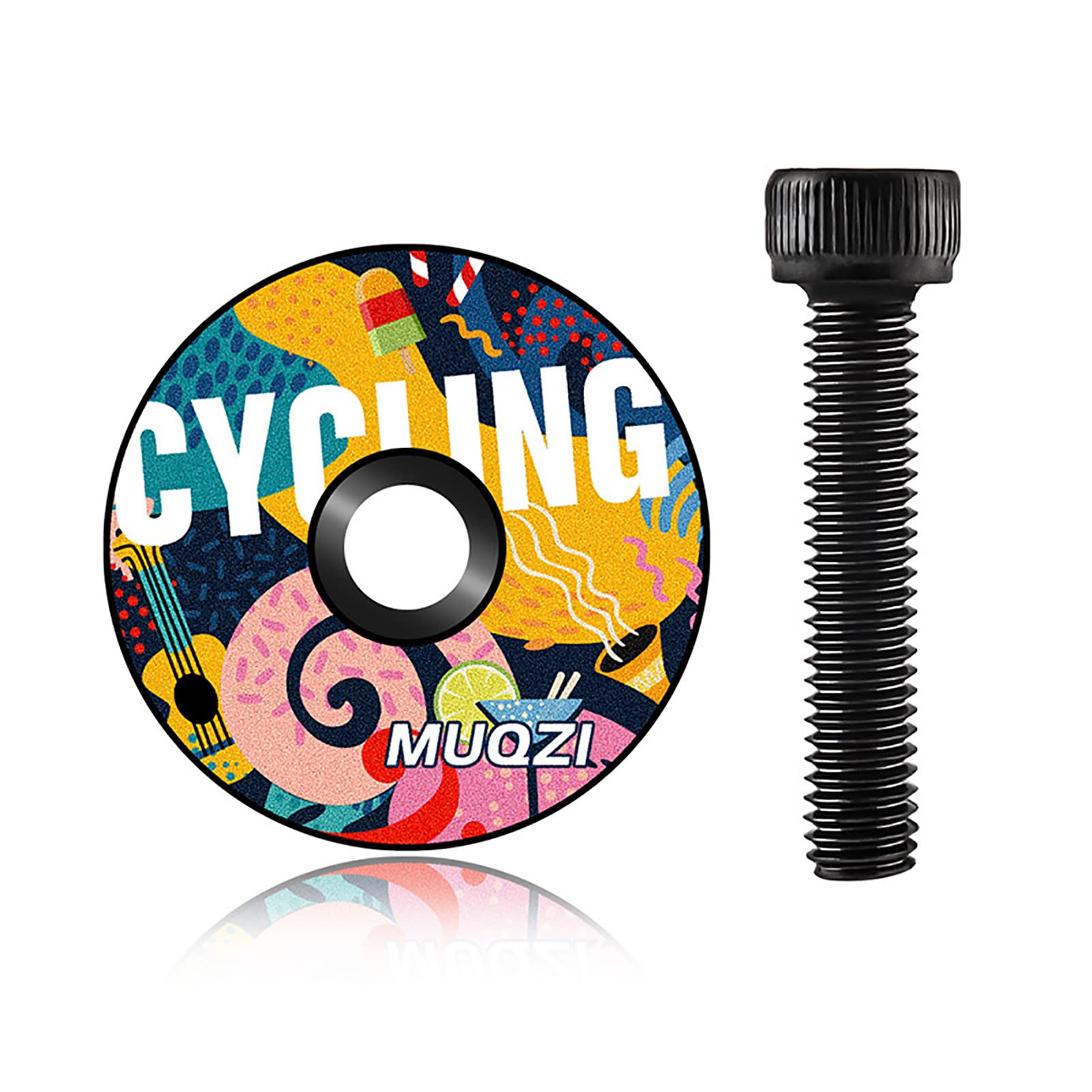 Sanmum 1 1/8 Inch Bicycle Headset Top Cap Cover with Aluminum Bolt MTB Bike Headset Cover Stem (Seabed)