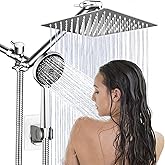 Shower Head,8”Rain Shower Head with Handheld Spray Combo with 11'' Angle Adjustable Extension Arm/Flow Regulator/Shower System,High Pressure Rainfall Shower Head Bathroom,Chrome