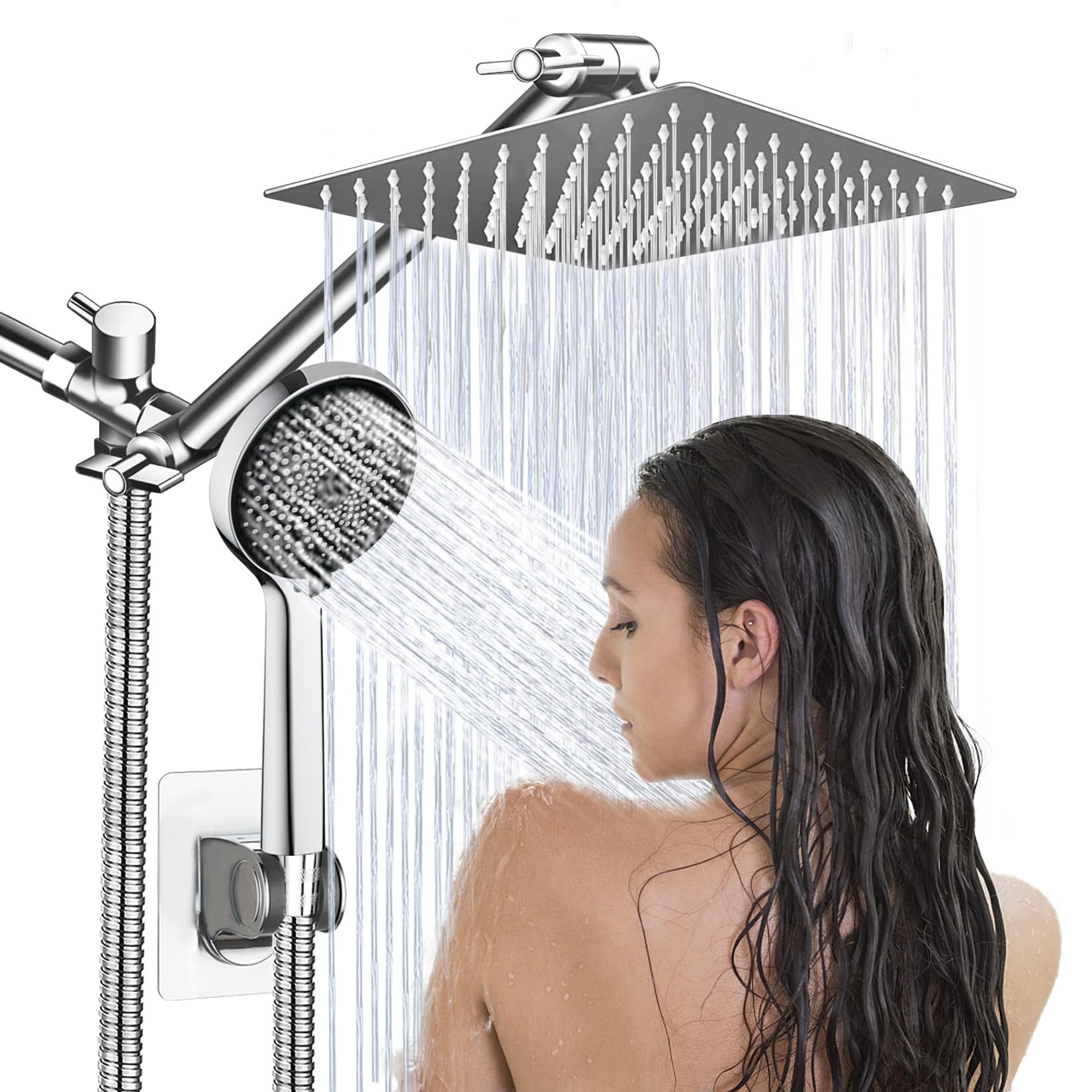 Photo 1 of *******SIMILAR***** Shower Head,8”Rain Shower Head with Handheld Spray Combo with 11'' Angle Adjustable Extension Arm/Flow Regulator/Shower System,High Pressure Rainfall Shower Head Bathroom,Chrome