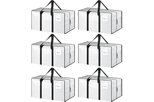 FYGRIP 6 Pack Extra Heavy Duty Large Moving Bags with Strong Zipper & Comfortable Handles, Sturdy & Durable Clothes Storage Bags Totes Bins, Packing Moving Boxes for College Supplies, White