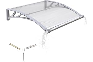 GGNEBAI Awning for Door Entrance with Drainage Sink,40x40 Inch Awnings for Doors,Window Canopy Exterior with Plastic Steel Bracket,Polycarbonate Cover,UV,Rain,Snow Protection for House,Porch,Patio,Deck