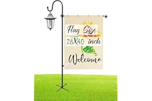 XDW-GIFTS Upgraded Garden Flag Holder Stand with Shepherd Hook for 28'' x 40'' Flags 60 in Heavy Duty Yard Flag Post Stake with 2 Spring Stoppers and 1 Clip for Outside (Without Solar Lights & Flag)