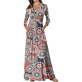 Jacansi Women's Cotton 3/4 Long Sleeve Maxi Dress Casual Home Dress Pocket Oversize