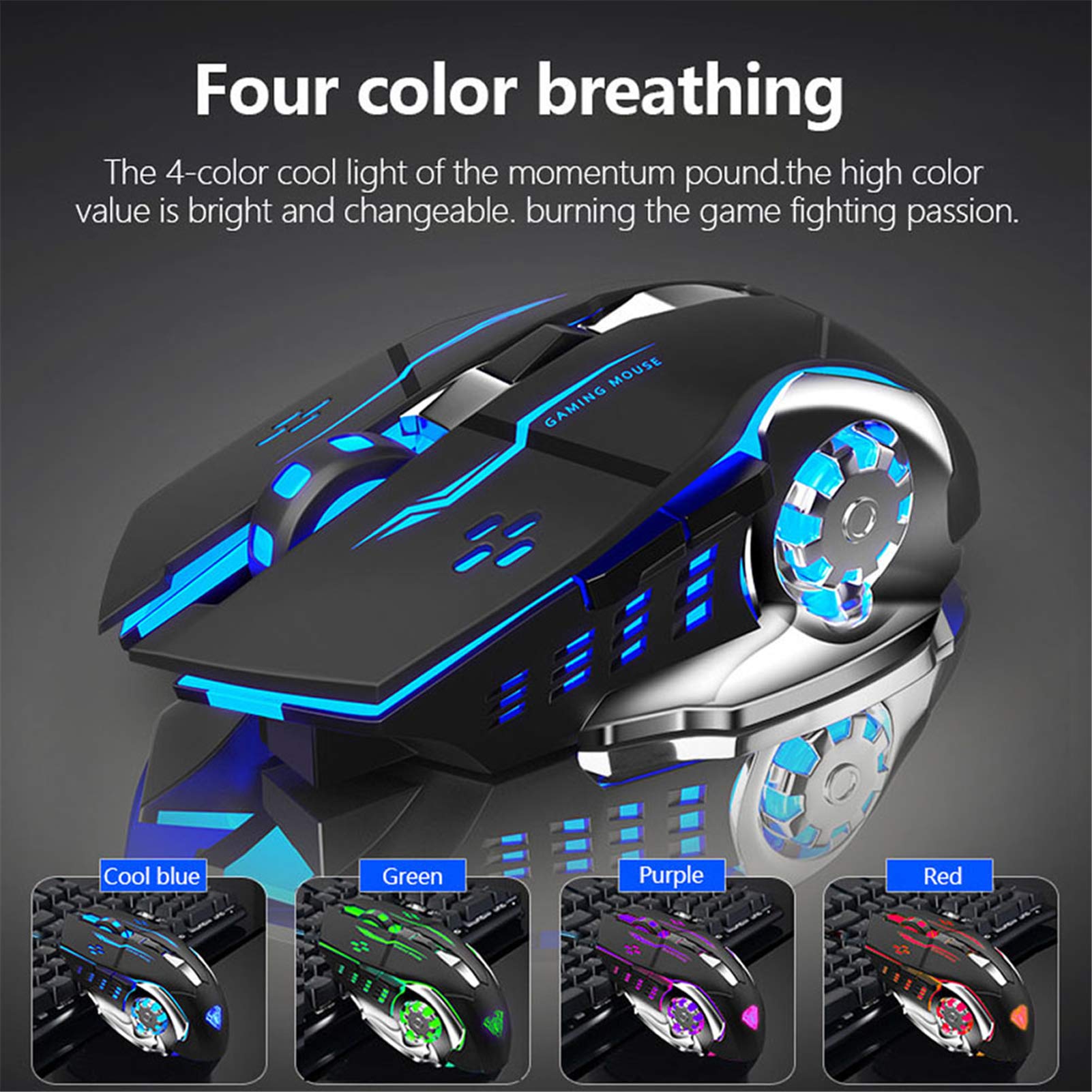 AULA SC100 Silent Wireless Gaming Mouse Rechargeable, with Side Buttons, LED Backlit, DPI Adjustable, 2.4G Wireless Optical Computer Mice Punk Cool Mouse for Games/Work (Black)