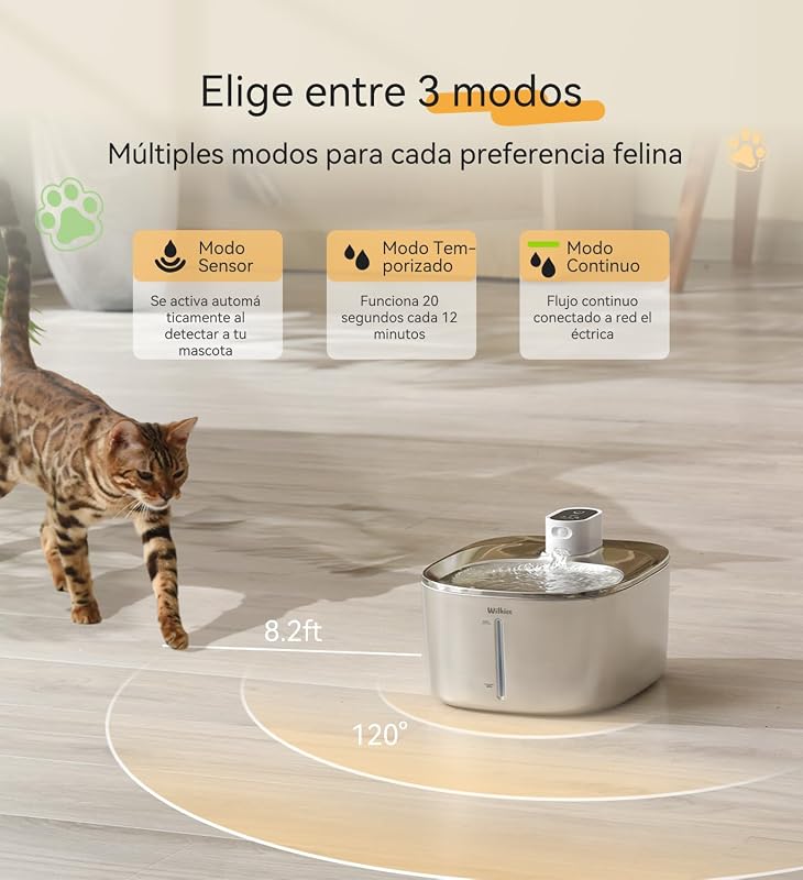 Fuente de Agua para Gatos, Acero Inoxidable, 4.1 L, dispensador de Agua inalámbrico para Mascotas, para Gatos y Perros en Interiores