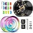 MAGICYOYO Dual Purpose Yoyos - N11 Professional Unresponsive Yoyo and K2 Responsive Yoyo, Black Golden Alloy YoYo & Blue Pink Yellow Plastic Yoyo with 2 Bags,12 Yoyo Strings, Responsive Bearings Kit