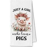 ChissNook Pig Gifts Kitchen Towels, Pig Lovers Gifts for Women Dish Towels, Just a Girl Who Loves Pigs Floral Decorative Hand Towels for Bathroom, 16x24 Inch