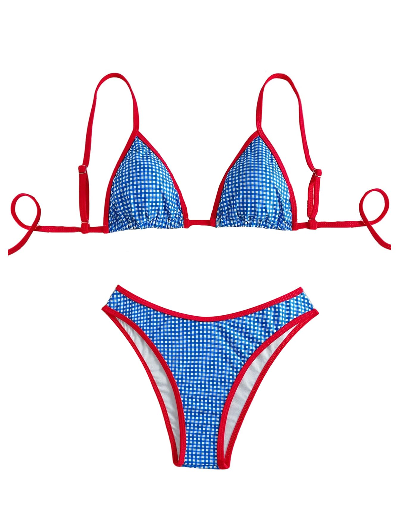 Photo 1 of SOLY HUX Bikini Sets for Women Plaid Gingham Bathing Suit Triangle High Cut Two Piece Swimsuit Blue Plaid Small