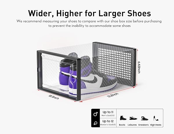 KUJECT X-LARGE SHOE STORAGE BOXES ORGANIZERS CLEAR PLASTIC STACKABLE 12 PACK, SHOE RACK & HOLDER SUBSTITUTE, SNEAKER CONTAINERS, TOY STORAGE ORGANIZER BINS FOR ENTRYWAY, CLOSET, UNDER BED, BLACK