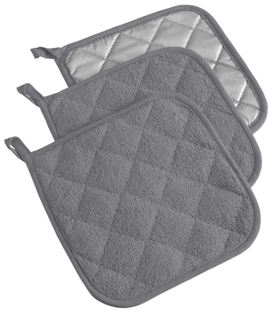DII Machine Washable, Heat Resistant with Hanging Loop, Gray, Potholder, 7 x 7