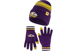 Ultra Game Adults NFL Official Super Soft Team Stripe Winter Beanie Knit Hat with Extra Warm Touch Screen Gloves