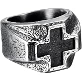Retro Stainless Steel Mens Cross Ring, Bold Black Design, Durable Handcrafted Jewelry Gift