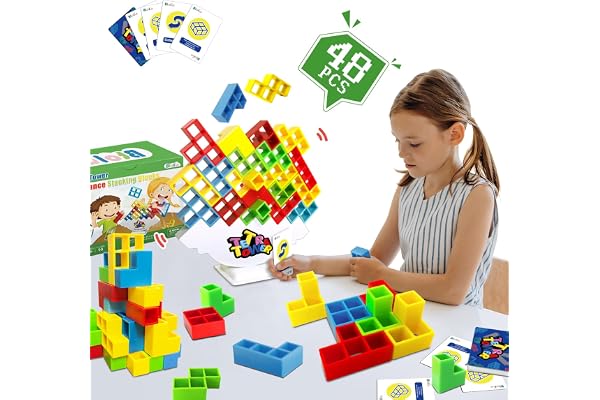 Btolin 48PCS Tetra Tower Game,Balance Game- Stacking Block Puzzle Toy, Board Games for Kids & Adults,Family Game Party Team B