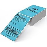 YIKIADA Blue Shipping Thermal Labels 4 × 6 Inch Vinyl Self-Adhesive Fanfold Direct Stickers Waterproof Perforated Printer Decal for Office Warehouse Home Address 250 PCS