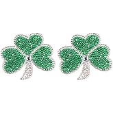Kistreao Shamrock Iron on Patches Glitter Rhinestones Clover Applique Crystal Clovers Iron on Patch St. Patrick's Day Trim Patches for Clothes Jeans Hats Backpack DIY Supplies 2Pcs