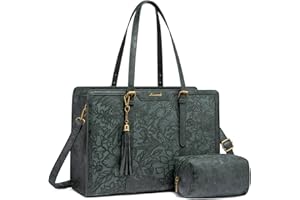 LOVEVOOK Laptop Bag for Women Vintage Leather Laptop Tote 15.6 inch Large Capacity Computer bag with Clutch Purse for Work