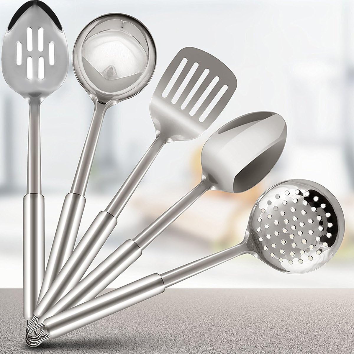 Utopia Kitchen Stainless Steel Cooking Utensil Set - 5-Piece Serving Spoons: Kitchen & Dining