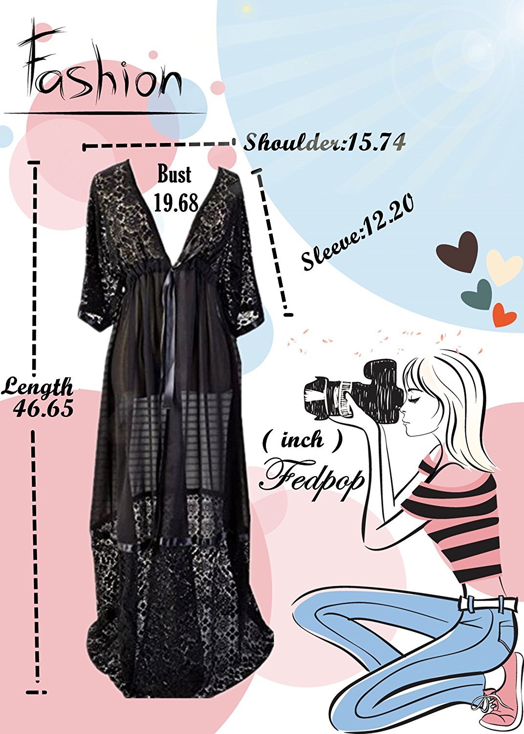 Fedpop Women's Floral Lace Chiffon Beachwear Swimsuit Cover Up Cardigan