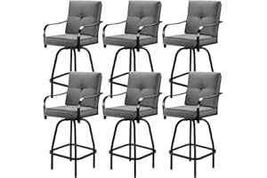 STRPRETTY BASIC Patio Swivel Bar Stools Set of 6, Outdoor Bar Height Patio Swivel Chairs with Cushion for Garden Balcony Backyard (Grey)