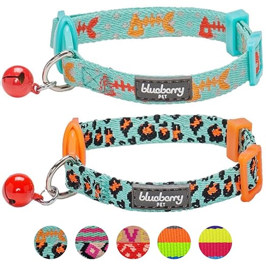 Blueberry Pet Doppelpackung Verstellbare Breakaway Katzenhalsband mit Glöckchen und Blumendeko