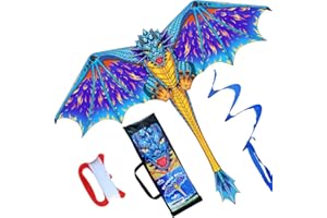 HONBO Dragon Kite for Kids and Adults-Easy to Fly, Beginner Kite-55 x 62inch with Spinning Tail 200ft Kite String