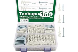 Tanbupu 156PCS Self Drilling Drywall Anchors and Screws for Drywall,3 Sizes Nylon Plastic Wall Anchors,13x42mm,15x33mm, 10x33mm,No Pre Drill Hole Preparation Required