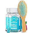 Sugarbear Gentle Detangling Bamboo Hair Brush + Vegan Hair Vitamin Gummies 6 Month Supply, Extra Strength Biotin 6000mcg for Supporting Healthy Straight, Wavy, Curly & Kinky Hair