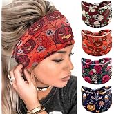 Olbye Headbands for Women Wide Knotted Head Bands Ghost Turban Non Slip Hairbands Stretch Pumpkin Workout Head Wraps Yoga Hair Scarf Halloween Hair Accessories for Women 4Pcs (Halloween B)