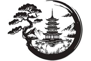 LWHZHE Metal Wall Decor - Japanese Style Wall Decoration Black Zen Wall Art Asian Room Decor for Living Room, Bedroom, Dining