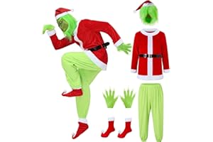 IEEILULU Green Monster Costume Adult 7PCS Set Santa Claus Outfit Furry Suit Christmas Party Cosplay