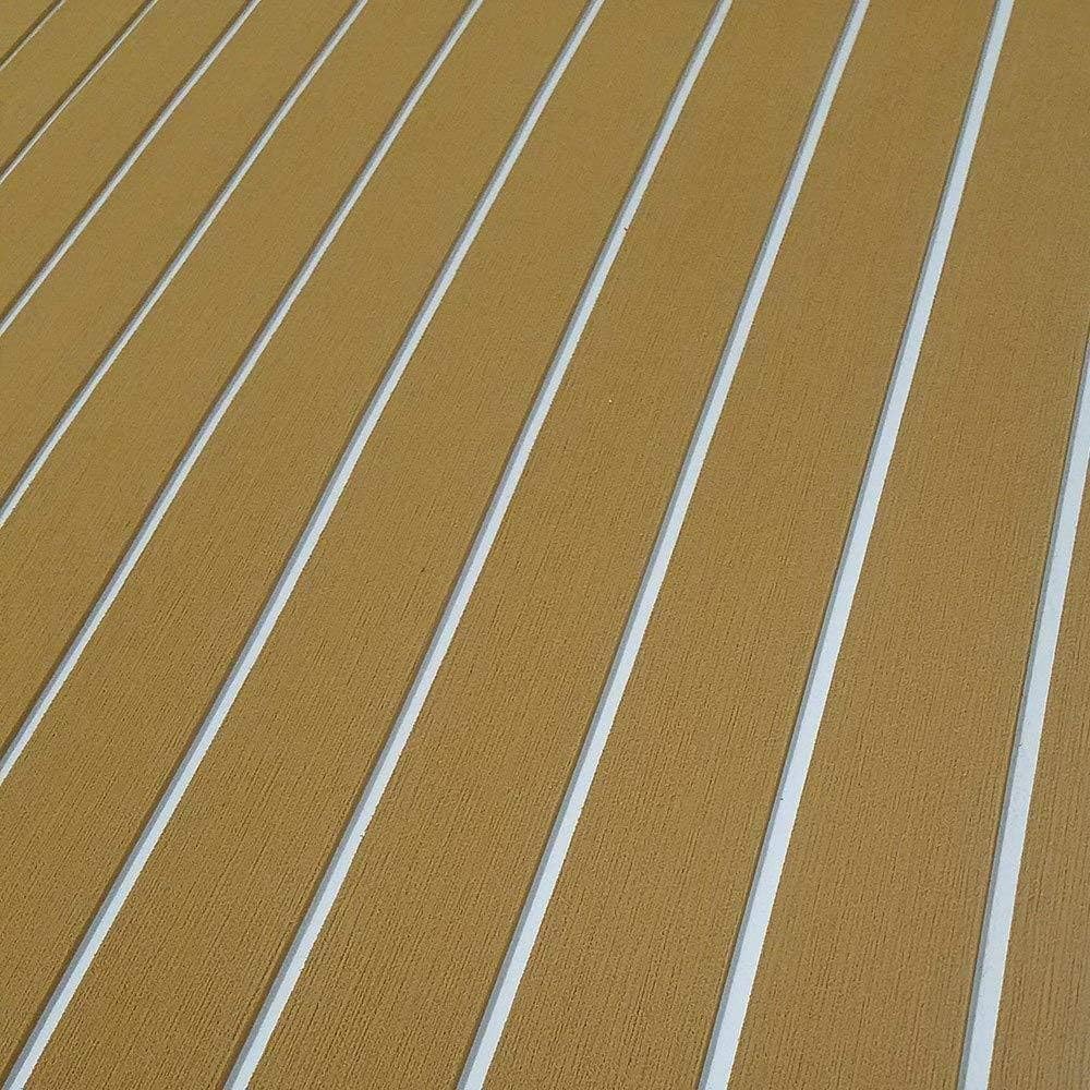 Tdogs Marine EVA Foam Sheet Fish Boat Surfboard Decking Teak Flooring Yacht Non-Slip Marine Flooring Mat 91"x35.4"/94.5"x35.5" (91"x35.4", Golden with White Stripes)