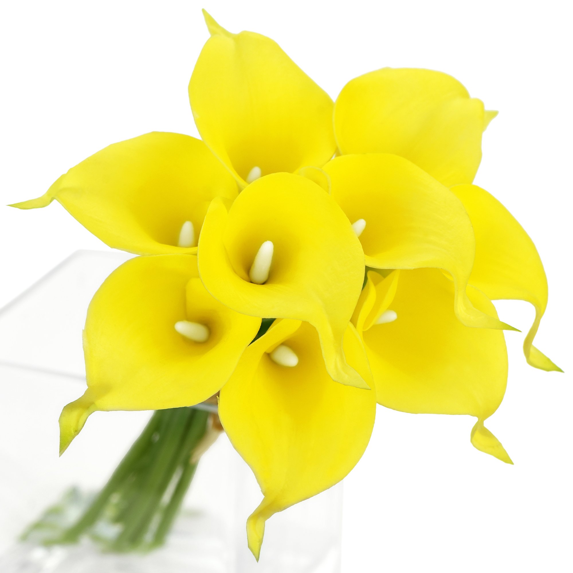 FiveSeasonStuff 10 Stems Real Touch Calla Lilies Artificial Flower Bouquet, Perfect Wedding, Bridal, Party, Home Office Décor DIY (Yellow & White Pistil)